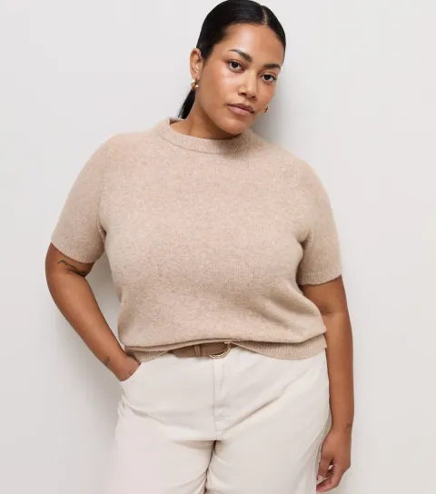 Women's Plus Size Light Mink Brushed Knit Set In Sleeve T-Shirt Curves