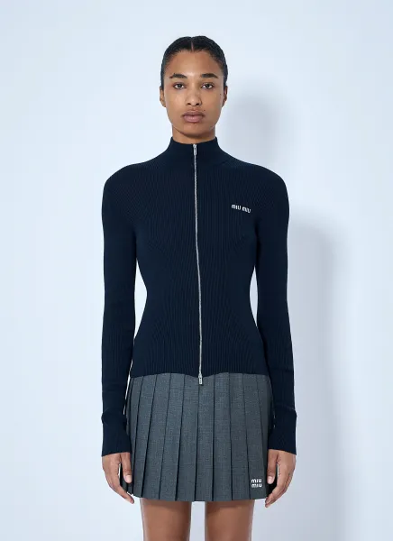 Ribbed-Knit Logo-Embroidered Cardigan