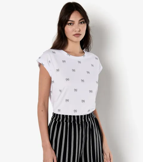 Women's White Bow Print T-Shirt