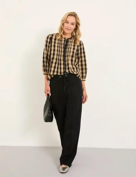 FatFace Jersey Drawstring Wide Leg Trousers Black
