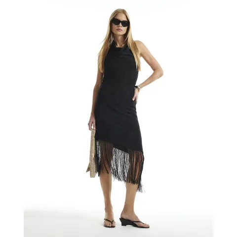 River Island Devore Fringe Trim Midi Dress
