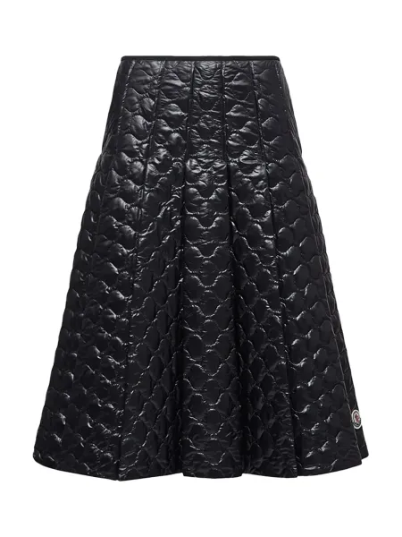 Women Square-Quilted Padded Midi Skirt Black