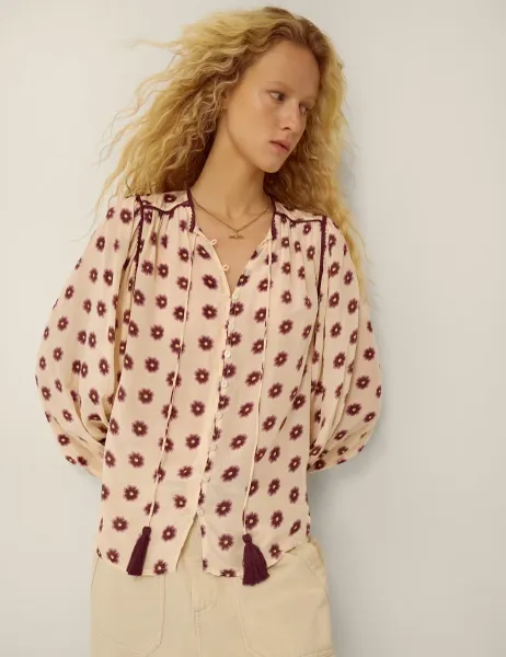 Monsoon Floral Tie Neck Blouse Ivory Mix