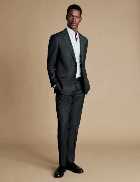Charles Tyrwhitt Slim Fit Pure Wool Twill Suit Trousers Dark Grey