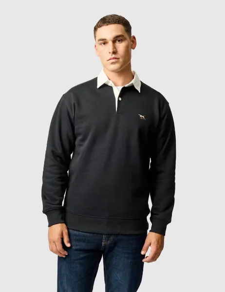 Rodd & Gunn Otago Cotton Rich Rugby Collar Sweatshirt Black
