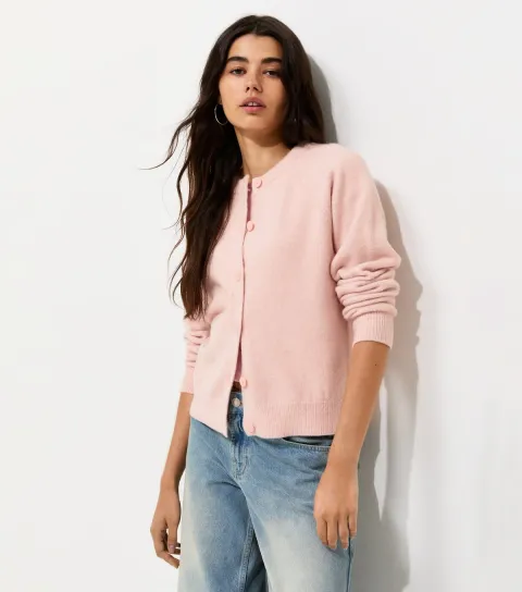 New Look Women's Light Pink Knitted Button Up Raglan Cardigan