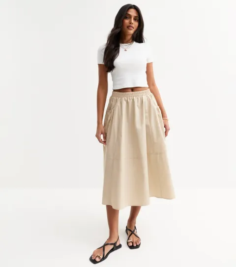 New Look Women's Camel Double Pocket Midi Skirt