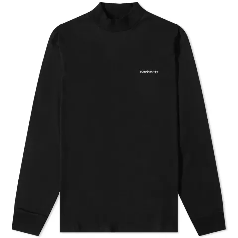 Long Sleeve Mock Neck Script Embroidery T-Shirt