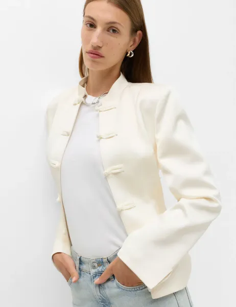 Marks & Spencer Satin Look Textured Blazer Ivory