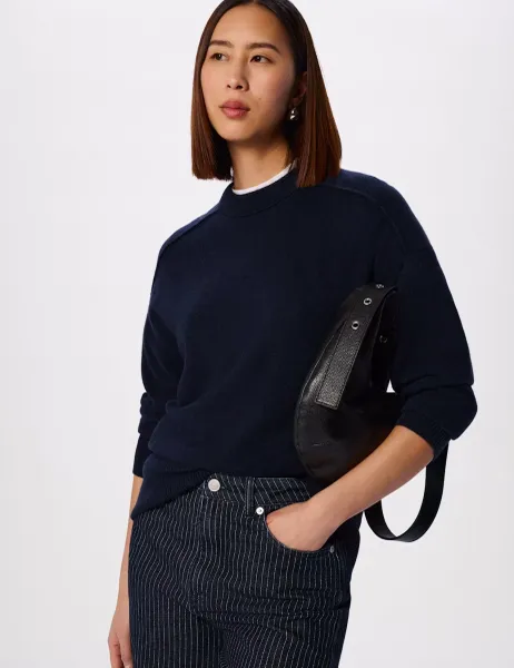 Whistles Pure Cashmere Crew Neck Seam Jumper Navy