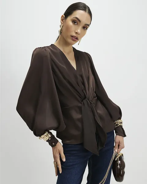 River Island Satin Knot Front Top