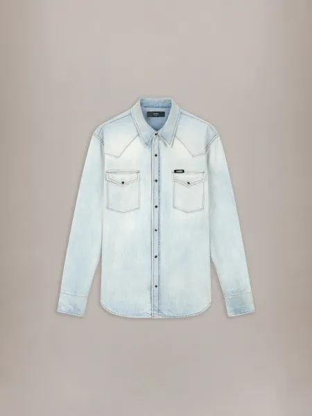 WESTERN DENIM LONG SLEEVE SHIRT - Snow Indigo