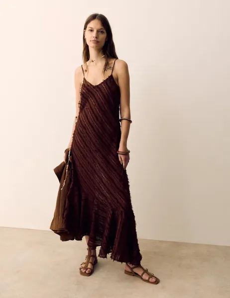 Per Una Jacquard Scoop Neck Midi Slip Dress Dark Mole
