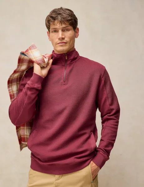 White Stuff Pure Cotton Half Zip Sweatshirt Red