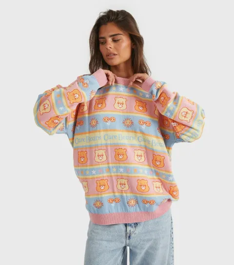 Women's Multi Colour Care Bears Stripe Knit Jumper