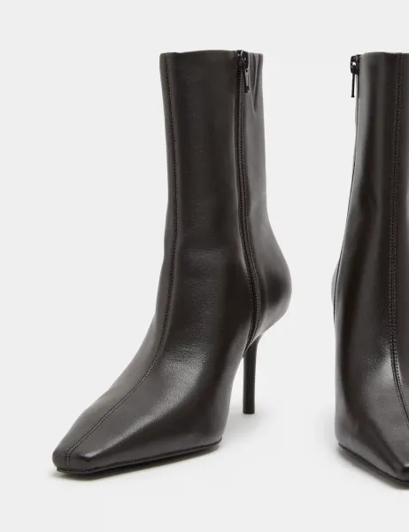Marks & Spencer Leather Stiletto Heel Chisel Toe Ankle Boots Brown