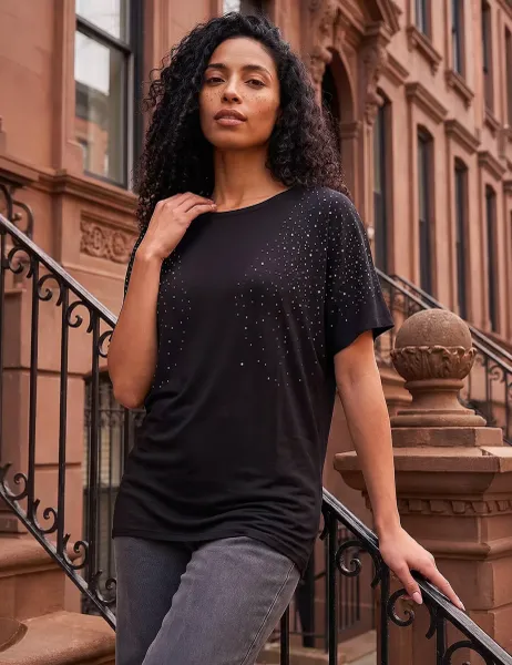 Roman Embellished Oversized Top Black