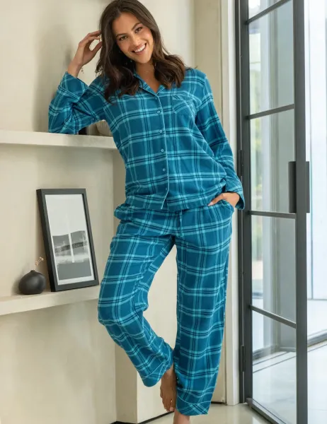 Pour Moi Pure Cotton Check Pyjama Set Blue Mix