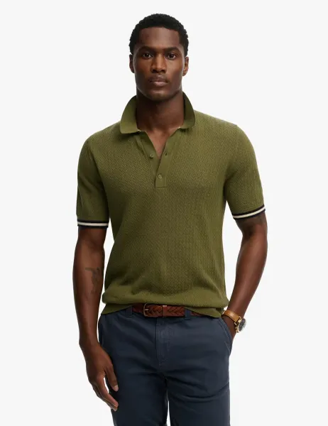 Superdry & Co Pure Cotton Textured Polo Shirt Khaki