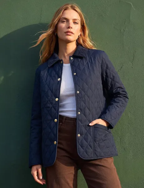 Roman Quilted Collared Cropped Jacket Navy Mix