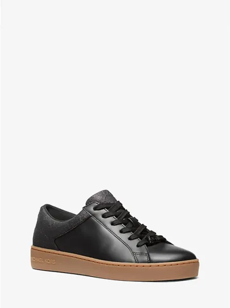 Keaton Leather and Glitter Logo Embossed Sneaker
