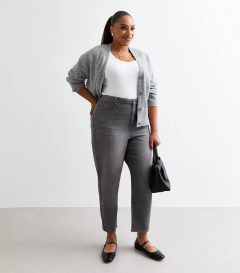 Women's Plus Size Grey High Waist Tapered Mom Jeans Curves
