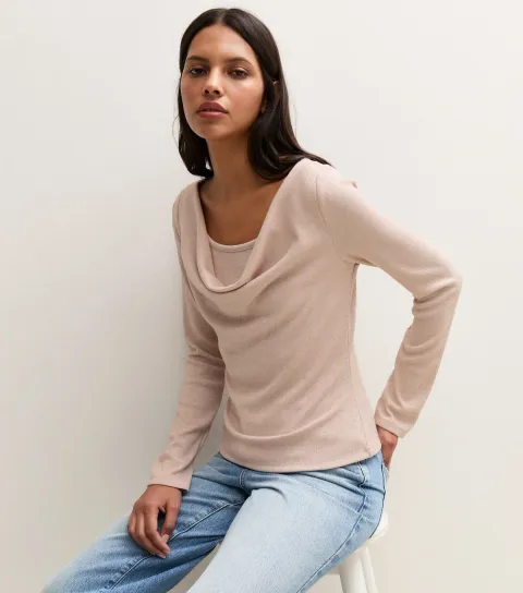 New Look Women's Oatmeal Soft Touch Cowl Neck Top