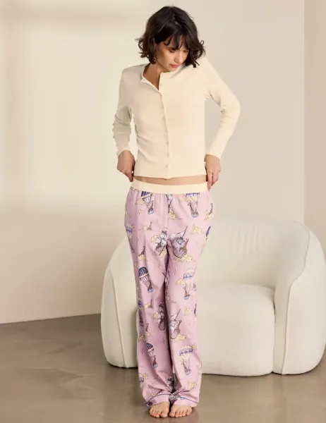 Chelsea Peers Cotton Two Piece Long Sleeve Giraffe Pyjamas Light Pink