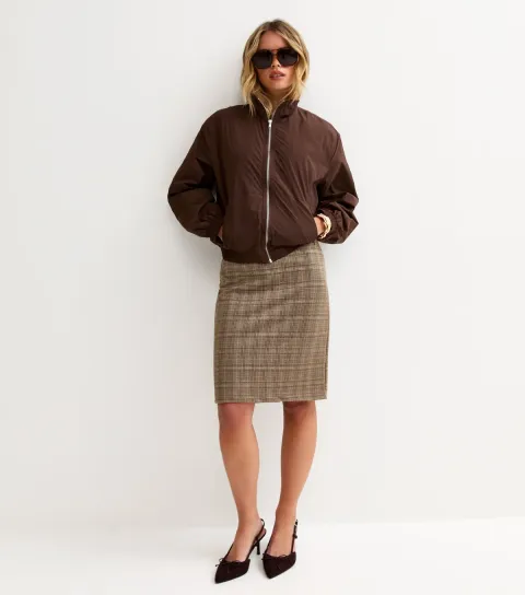 Women's Petite Dark Grey Jacquard Checked Pencil Skirt