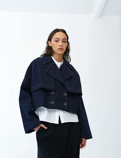 French Connection Denim Cropped Trench Coat Denim