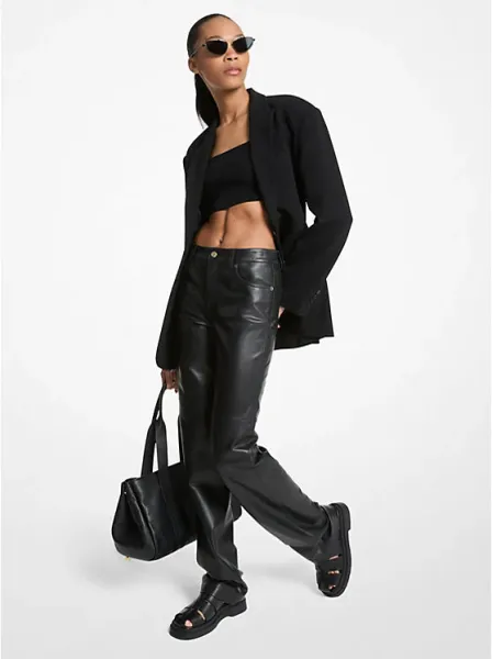 Straight-Leg Leather Pants