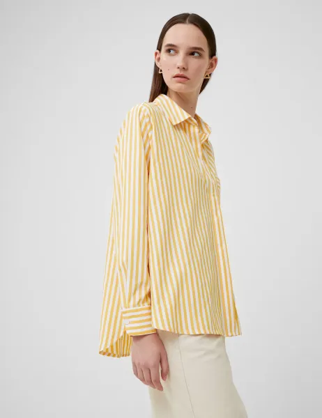 French Connection Cotton Blend Striped Relaxed Popover Blouse Yellow Mix
