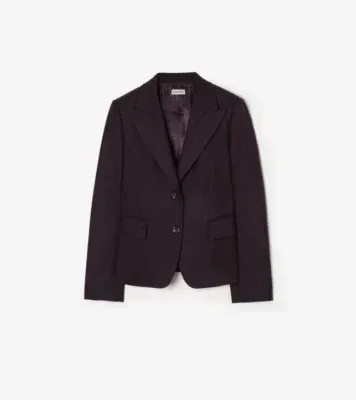 Check Wool Tailored Jacket in Dark pelt brown