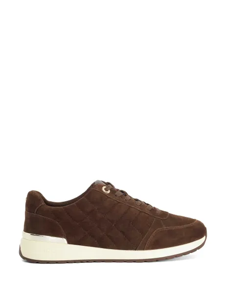 Dune London Suede Lace Up Quilted Trainers Brown