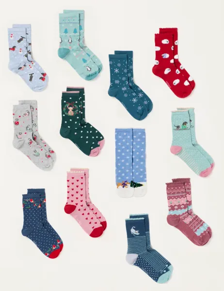 FatFace 12 Pack Cotton Rich Fluffy Socks Multi