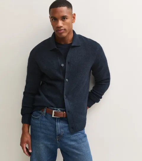 Jack & Jones Men's Navy Regular Collar Souffle Cardigan