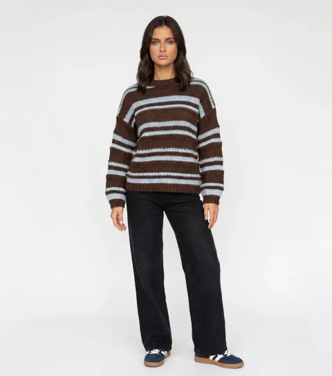 Urban Bliss Women's Brown Textured Stripe Crew Neck Jumper