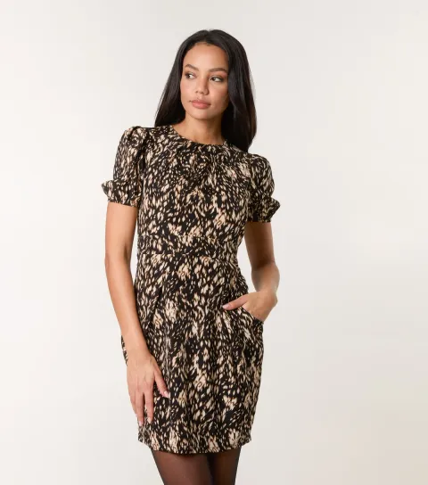 Women's Black Abstract Print Tulip Hem Mini Dress