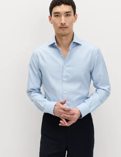 M&S SARTORIAL Slim Fit Egyptian Cotton Check Shirt Blue Mix