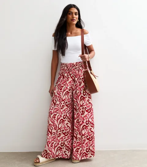 New Look Women's Pink Patterned Palazzo Trousers