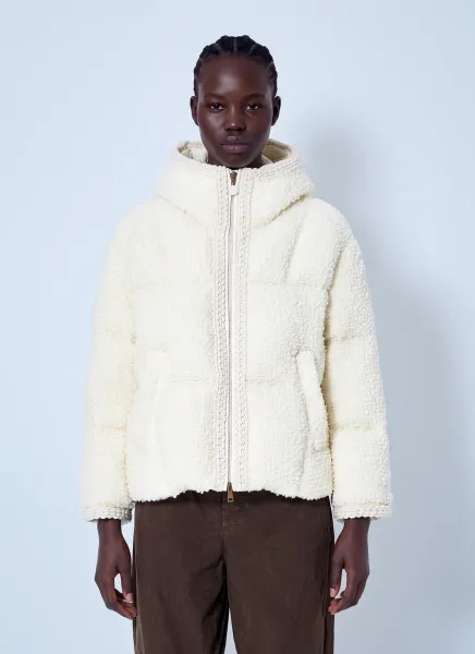 Moncler Cristallin Hooded Wool Blend Short Down Jacket