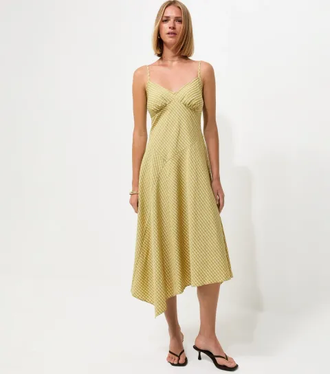New Look Women's Green Asymmetric Hem V-Neck Midi Dress