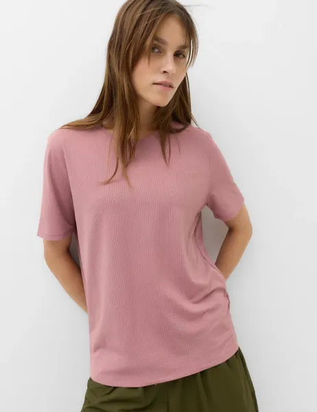 Goodmove Round Neck Mesh Relaxed T-shirt Tea Rose