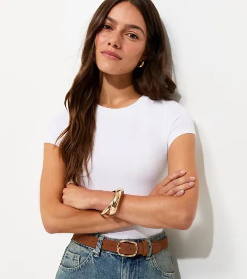Women's Petite White Cotton Rich Crew Neck Bodysuit