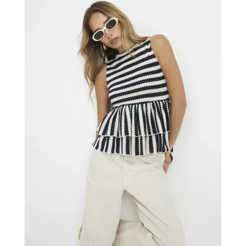 River Island Stripe Textured Peplum Top