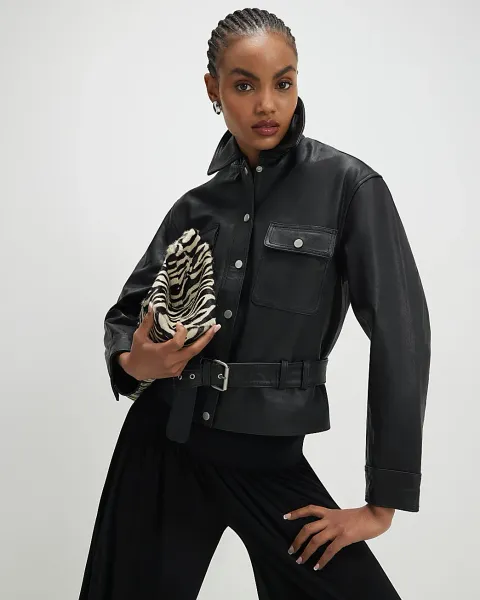 River Island Leather Belted Long Sleeve Shirt