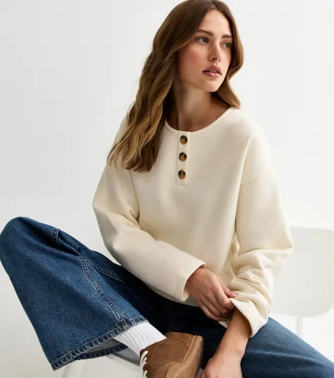 Women's Cream Relaxed Henley Sweatshirt