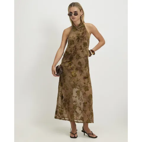 River Island Petite Halter Neck Devore Maxi Dress