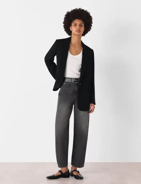 Whistles High Waisted Barrel Ankle Grazer Jeans Grey