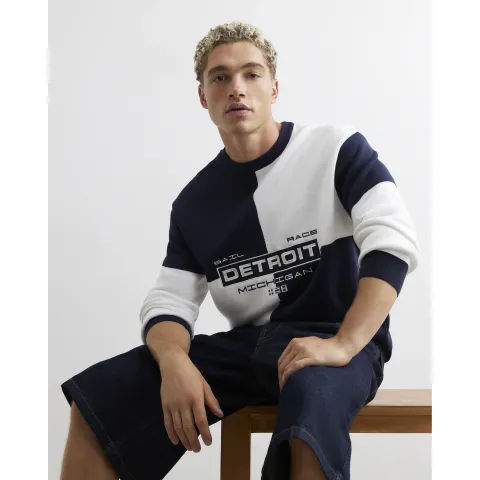 River Island Regular Fit Cotton Check Detroit Jumper